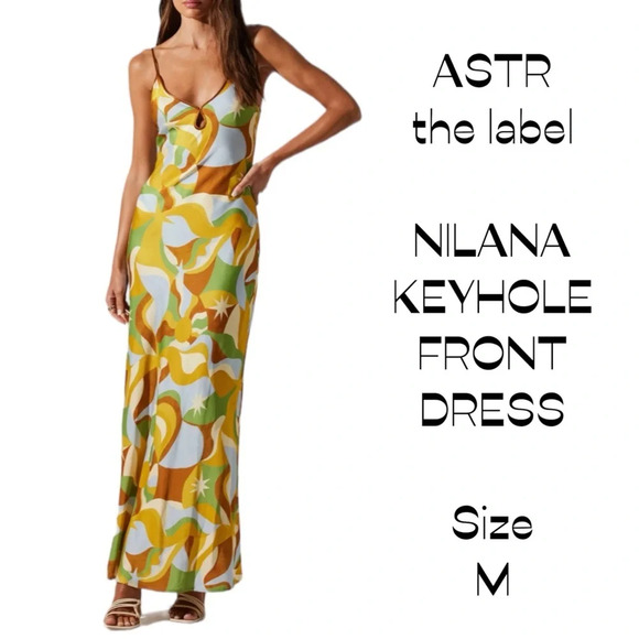 Dresses & Skirts - ASTR NILANA KEYHOLE FRONT MAXI DRESS mustard brown multi sexy slinky size Medium